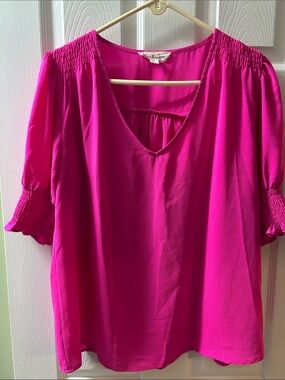 Women's Fuchsia V-Neck Blouse by Vine & Love, large, boutique